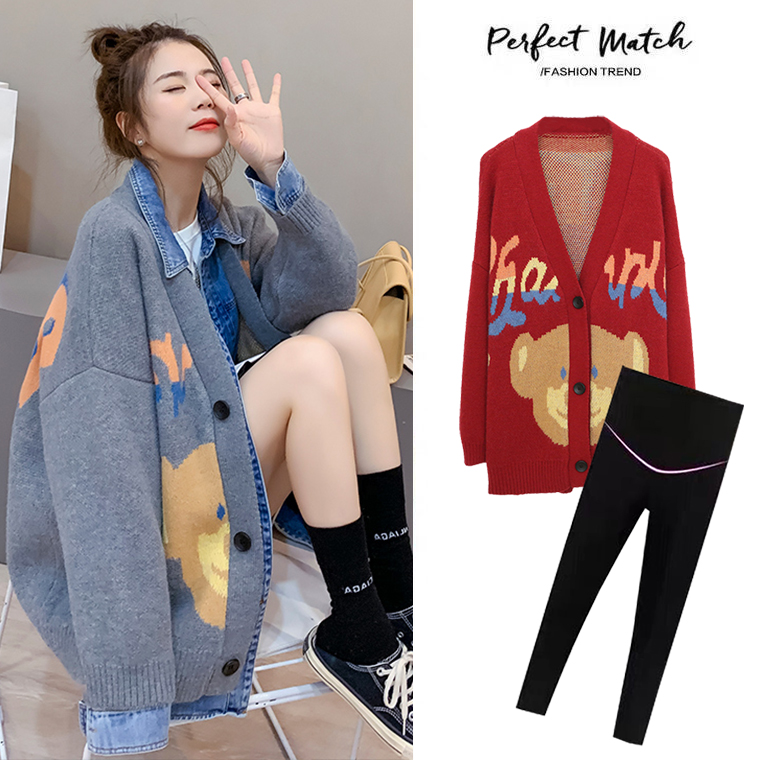 Pregnant Woman Autumn Clothing Suit Fashion style 2021 new net red sweater cardiovert loose blouse pregnant woman coat autumn and winter clothing