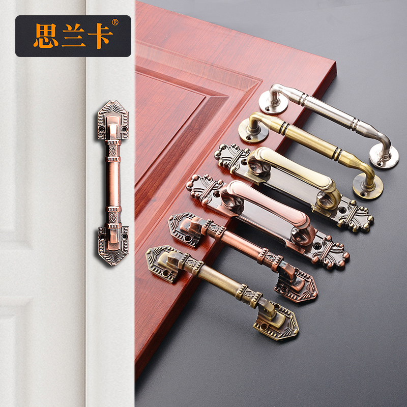 European-style antique copper exposed handle green red bronze retro handle wooden push-pull door handle invisible door handle