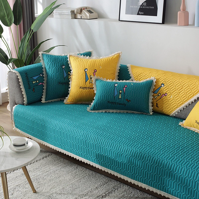 Đệm sofa bông bốn mùa vải chung chống trơn trượt hiện đại đơn giản màu sắc đệm chắc chắn bao trọn gói đa năng trải khăn lưng - Ghế đệm / đệm Sofa