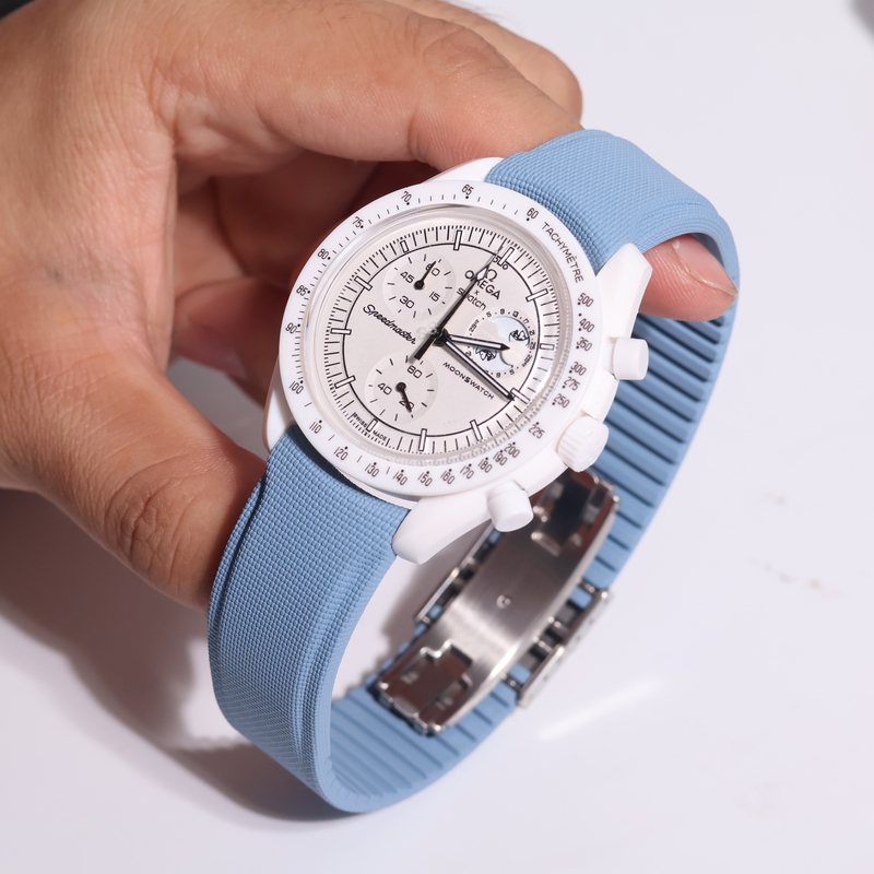 Curved Fluorine Rubber Watch Strap That Can Be Cut, Substitute for Omega, Hamilton, Seiko Men's Watch Straps