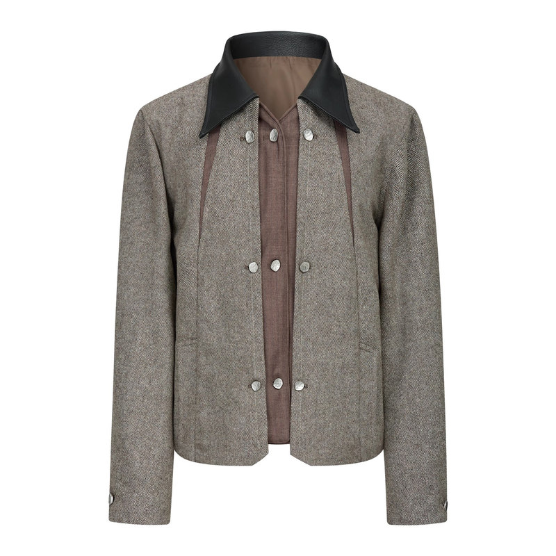 Palace-Style Geometric Spring and Autumn Men's Wool Faux Two-Piece Multi-Pattern Herringbone Old Money Style Casual Jacket Coat Top