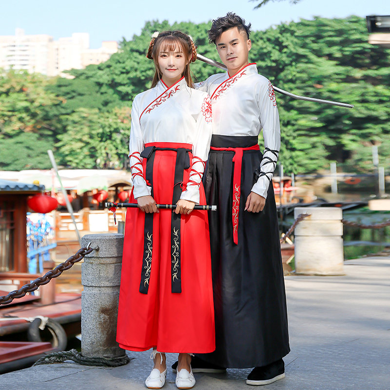 Martial arts style Hanfu female Chinese style cross-collar waist-length skirt male student class uniform couple ancient costume daily spring, summer, autumn and winter