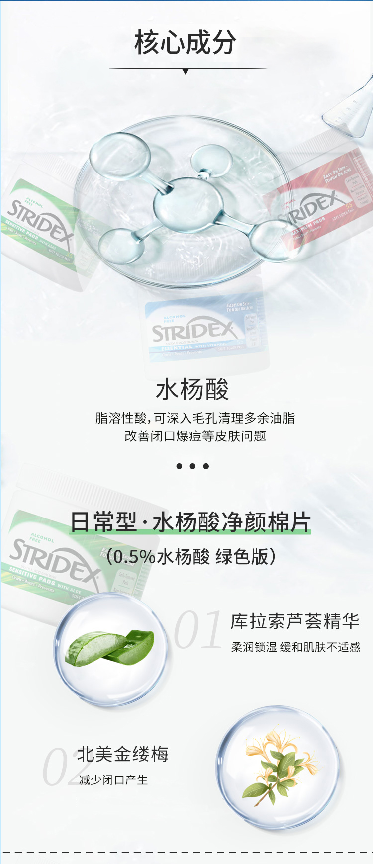 【中国直邮】程十安同款 Stridex  水杨酸棉片 刷去闭口 祛痘 祛痘印 粉刺黑头 清洁毛孔 1%水杨酸 蓝罐 进阶型 适合油痘性肌肤  55片*一瓶