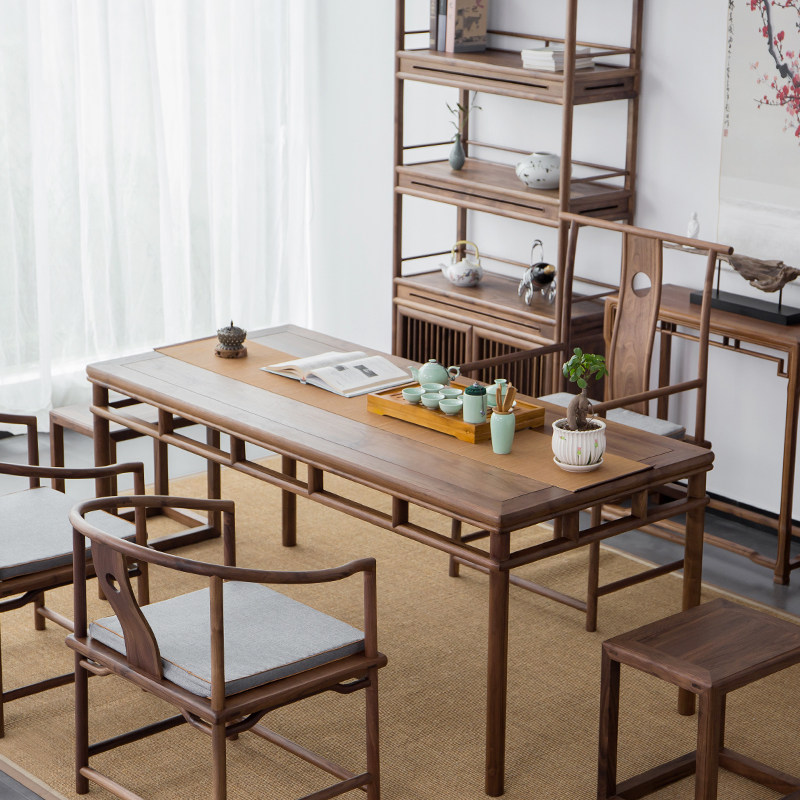 New Chinese Tea Table Chair Composition Black Walnuts Solid Wood Tea Art Table Tea Room Home Innate Elm Elm Zen Yutian Tea Table