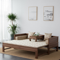 New Chinese furniture Old elm black walnut color telescopic push-pull Arhat bed Tatami collapse bedroom living room tea room sofa bed