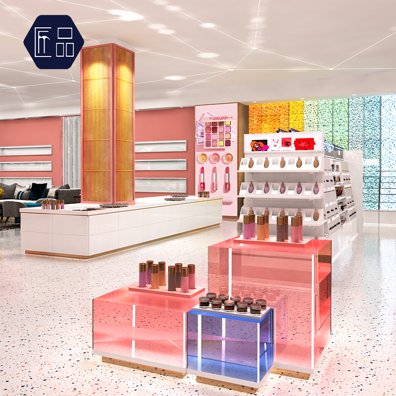 Customized Cosmetics Display Cabinet Product Showcase Shelves Beauty Salon Skin Care Products Display Rack Acrylic Window Booth