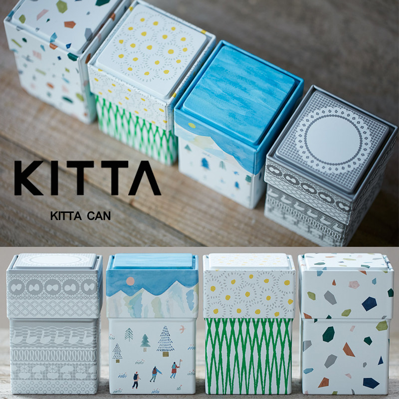 Japan Kingjim Jin Palace KITTA hand account sticker storage tank Tinplate mini post-it note box storage box Cute sticker storage tank sundries storage box storage tank hand account sticker finishing box