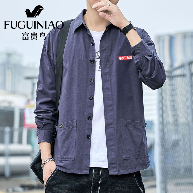 (Designer Tide Brand) Rich Bird Men's Cotton Loose Workwear Shirt Casual Iron-Free Shirt Jacket