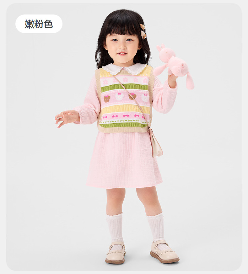 全棉时代女童连衣裙马甲套装长袖连衣裙纱布纯棉春夏新款门店同款 — 14