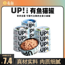 There are fish UP raw meat staple food cans small flat cat canned cat snacks wet food packaged into kittens fattening chicken beef canned