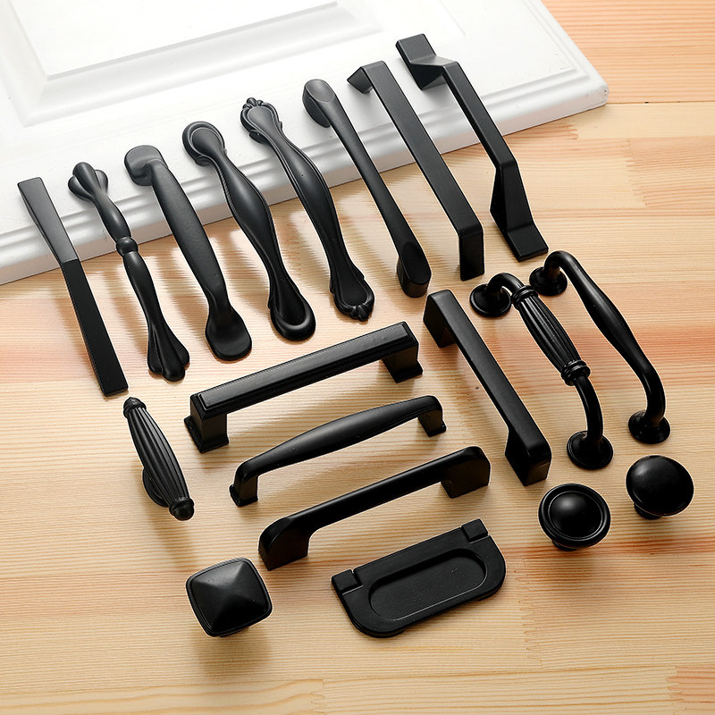 Overall cabinet drawer handle American black wardrobe door handle Modern simple European cabinet single hole small handle VYN