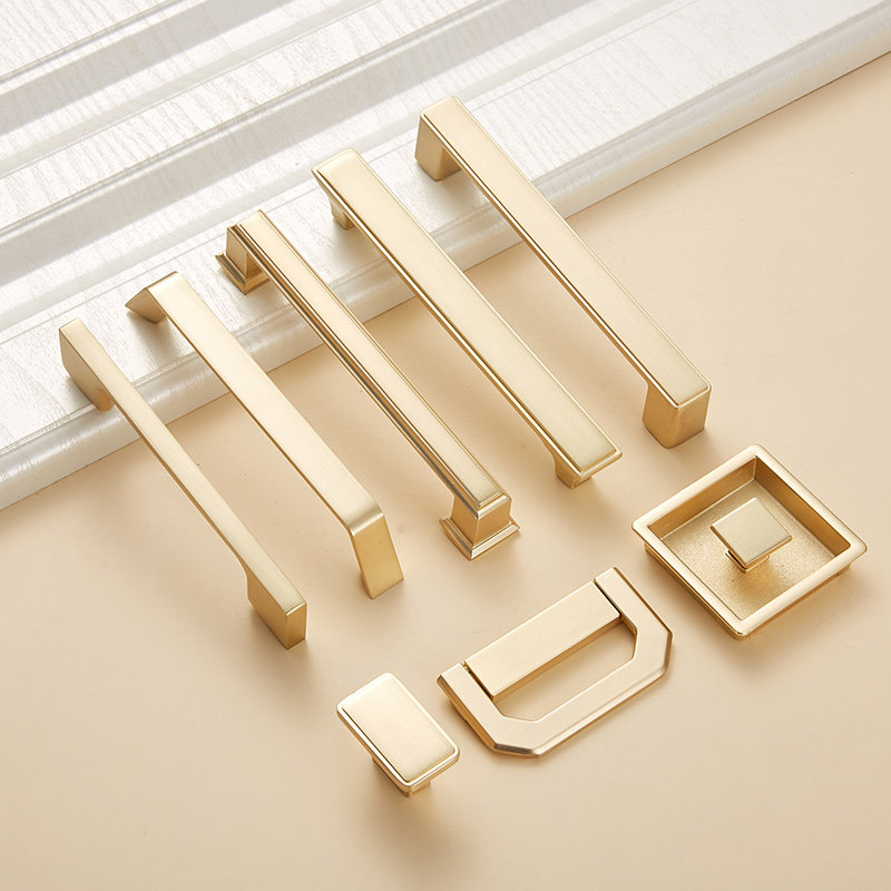 Copper brushed light luxury clothing overall cabinet door handle Modern simple pure gold wardrobe drawer single hole solid round handle