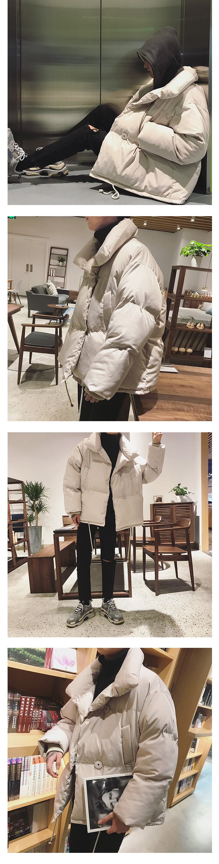 Mùa đông ulzzang dịch vụ bánh mì ngắn nam Hàn Quốc phiên bản của xu hướng Harajuku bf gió dày bông áo vài ve áo áo áo khoác the north face
