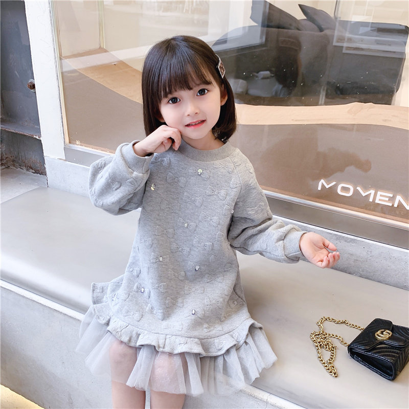 Girls winter dress 2021 New style sweater skirt girl baby Winter Dress Autumn Winter plus Velvet