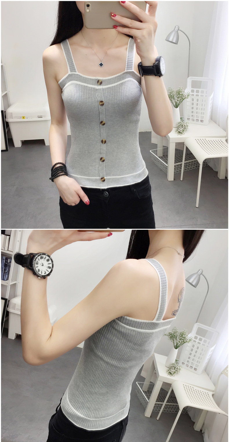 Mùa thu 2018 mới hè ngắn tay không tay băng lụa chạm đáy áo đan dây nhỏ vest nữ trăm bên trong lấy ra thoi trang nu