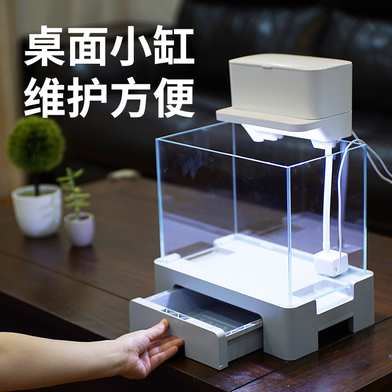 Arctic ice new small fish tank turtle tank desktop office living room ecological ultra-white glass creative free of water change