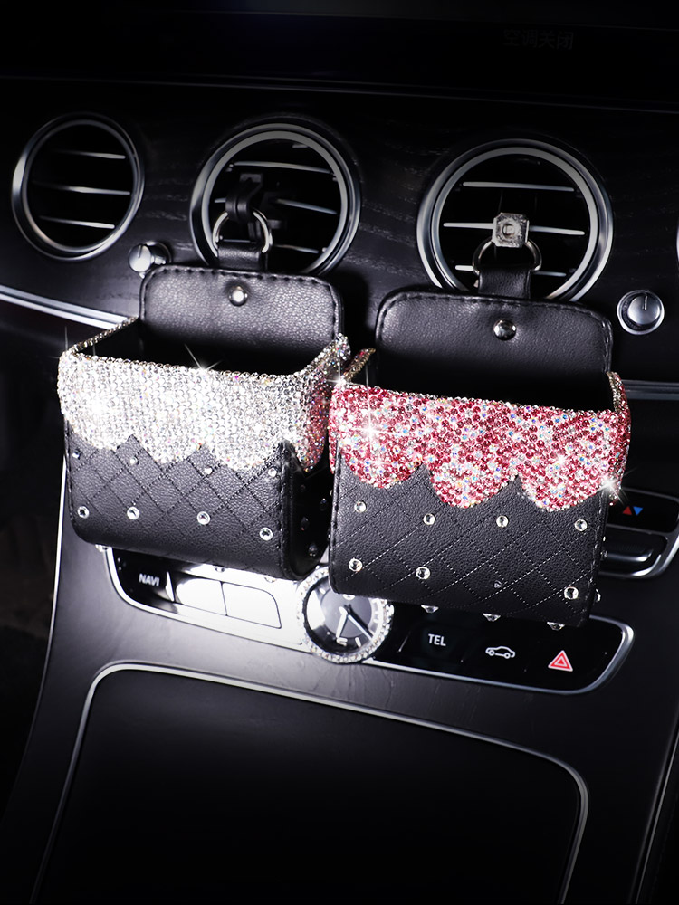 Suitable for Porsche Mercedes car storage bag hanging bag air outlet storage box car interior diamond mobile phone storage box female