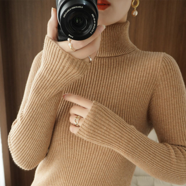 New high lapel sweater women's pullover bottoming shirt long-sleeved slimming knitted woolen sweater thickened inner top