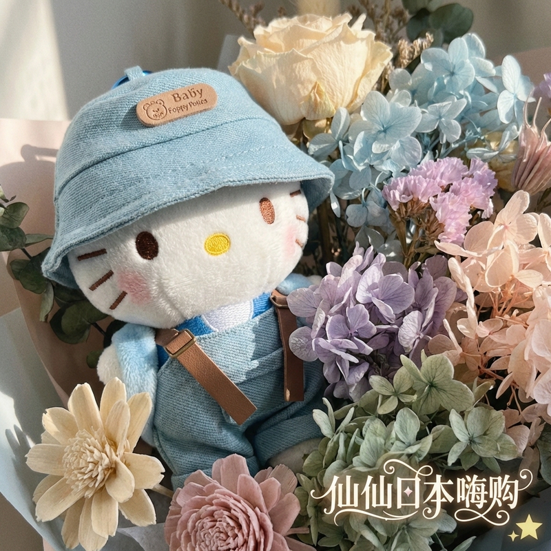 Japanese Authentic Blue Fisherman Hat Set Hello Kitty Bag Charm Plush Doll Keychain Birthday Gift Japanese Authentic Blue Fisherman Hat Set Hello Kitty Bag Charm Plush Doll Keychain Birthday Gift