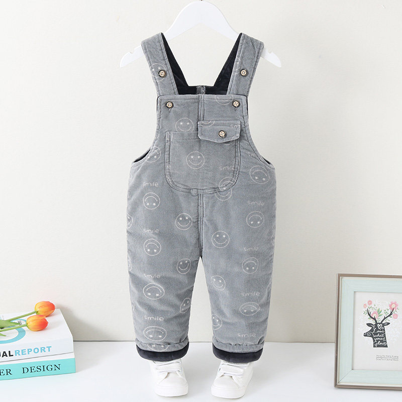 Baby back with pants winter thickened with velvety outside wearing open stall boy child plus cotton boy winter baby braces cotton pants-Taobao