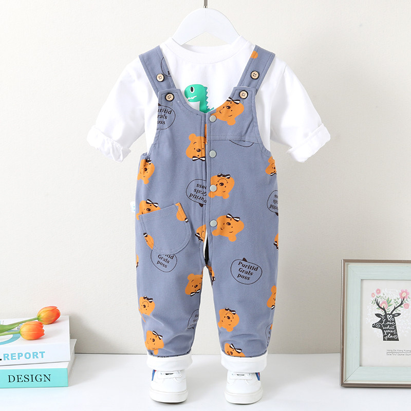 Baby holding baby bag pants spring and autumn open file double-layer boys pants children boys and girls one-year-old baby open crotch pants autumn