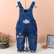 Quần lửng denim trẻ em đẹp cho mùa xuân và mùa thu tải kho báu nam nữ quần cotton đôi 0-1-2 tuổi phiên bản Hàn Quốc