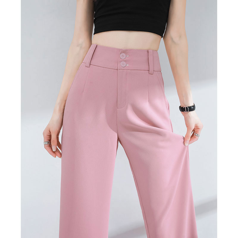 High-Waisted, Drapey, Casual Pink Wide-Leg Pants for Women, 2026 Summer New Style, Loose, Fashionable, Straight-Leg, Petite Suit Pants