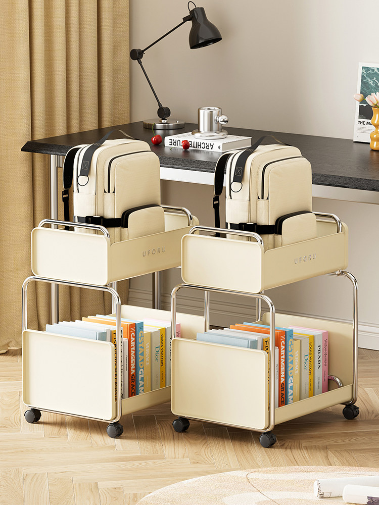 School Bag Storage Rack Movable Bookshelf Floor-To-Ceiling Book Storage Rack for Junior High School Students with Wheels Tableside Trolley