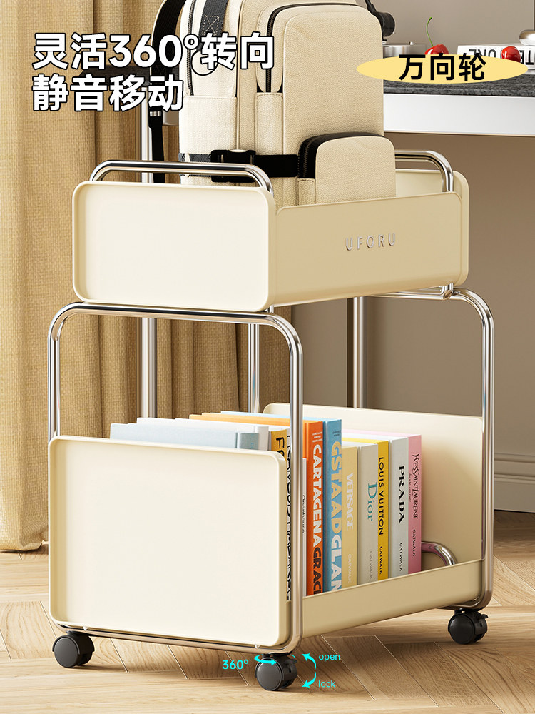 School Bag Storage Rack Movable Bookshelf Floor-To-Ceiling Book Storage Rack for Junior High School Students with Wheels Tableside Trolley