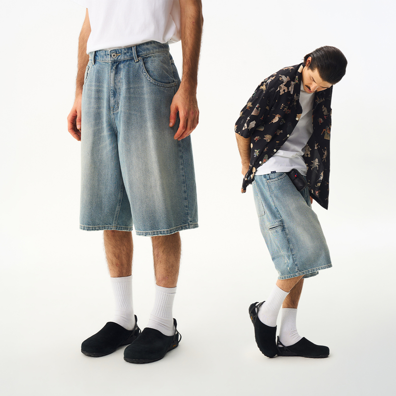 Tires 26Ss Japanese Retro Washed Cotton Denim Shorts Loose Fit Mid-Length Shorts for Men and Women