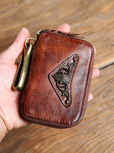 Ретро ключница ручной работы, кожаный маленький кошелек, подвеска, ключи от машины, из натуральной кожи, воловья кожа