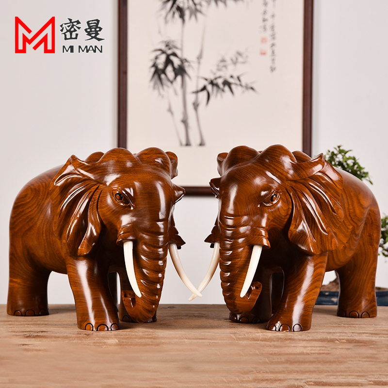 Rosewood Carved Elephant Ornaments, a Pair of Solid Wood Elephants, Tv Cabinet, Office Desk, Living Room, Home Accessories, Crafts