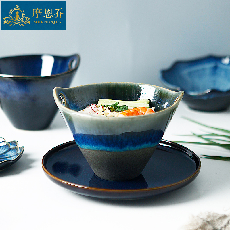 Moen Joe Japanese up with use of ceramic tableware retro blue soup bowl hat to rainbow such use ears salad bowl