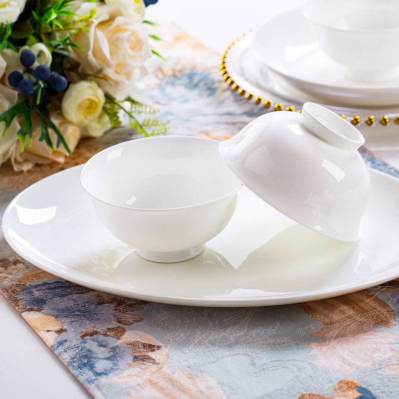 The dishes suit Chinese jingdezhen ceramics tableware suit under The glaze color dishes household pure white contracted ipads porcelain bowl chopsticks