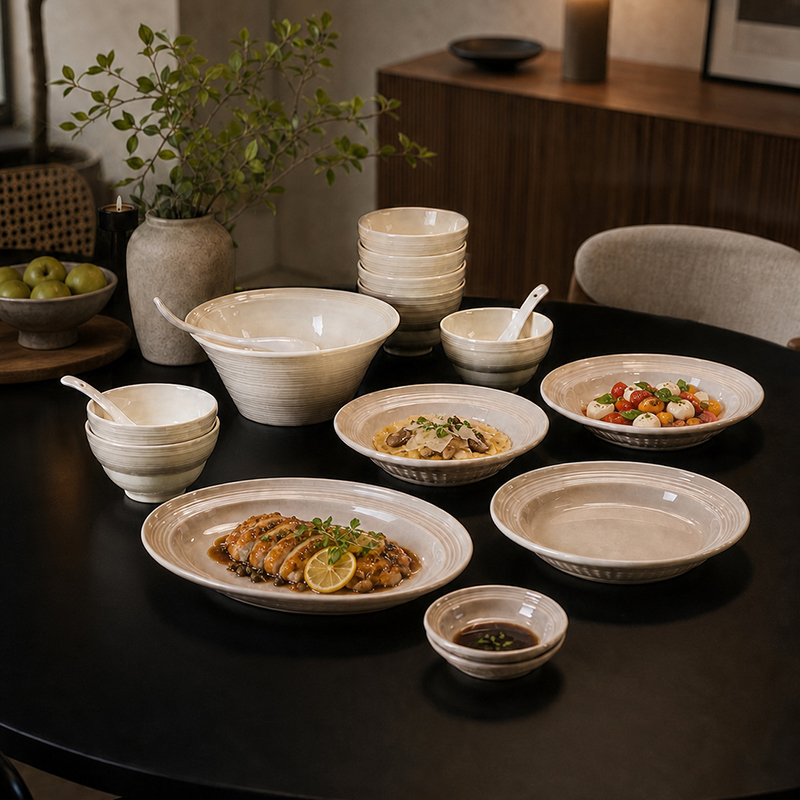 Underglaze Color Healing, Medieval Wabi-Sabi Style 2026 Bowl and Plate Set, Household Ceramic Tableware Set, High Aesthetic Value, Housewarming Gift