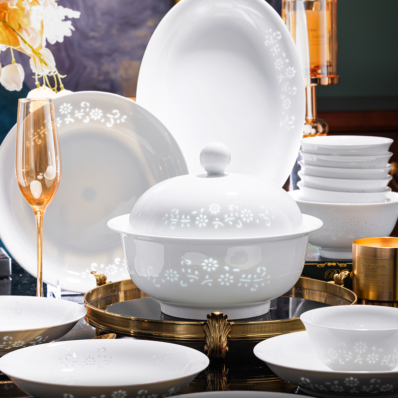 2026 New Model Underglaze Colored Exquisite Tableware Set Jingdezhen High White Porcelain Ceramic Bowl and Plate Set for Gift Giving 2026 New Model Underglaze Colored Exquisite Tableware Set Jingdezhen High White Porcelain Ceramic Bowl and Plate Set for Gift Giving