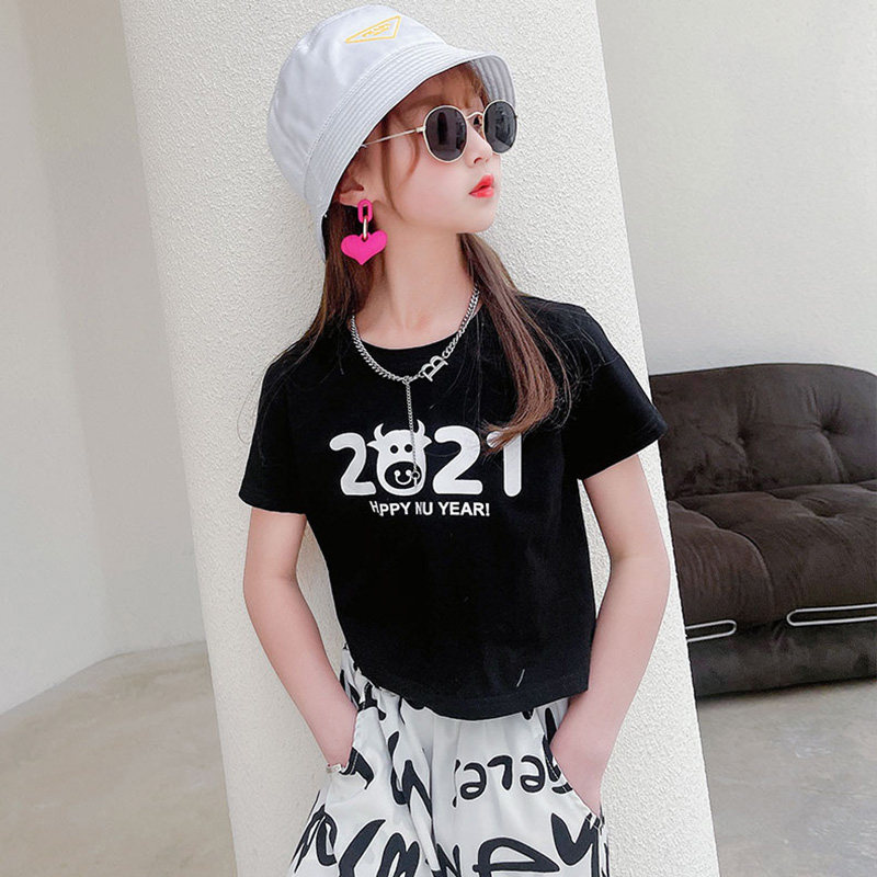 Girls Short Summer Summer Half - sleeve 2022 Red New Children Short Sleeves in Luumb Shrine Cotton Pie