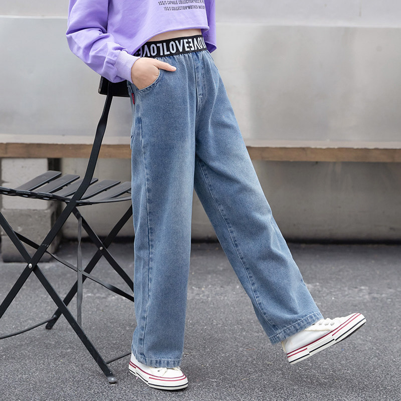 Girl Wide Leg Pants 2022 Spring Autumn New Pants Wave Fashion Loose Trousers Big Boy Foreign Pants Straight Drum Jeans