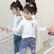 Girls  autumn long-sleeved t-shirt pure cotton spring and autumn solid color bottoming shirt childrens top white little girl thin T-shirt