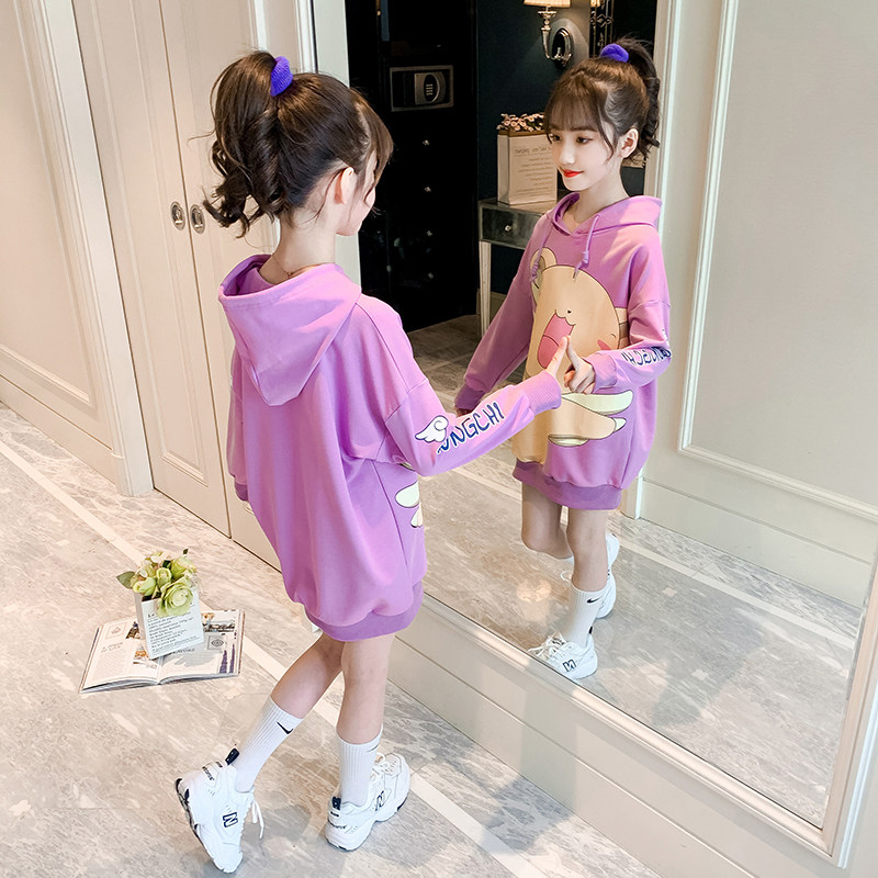Girl's thick T-shirt 2022 Spring loaded with the new foreign pie for the long version of the children's children purple Lioncap blouses for children in the spring and autumn