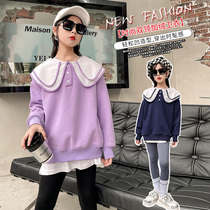 Girl gush thickened necrotope integrated suede 2021 new autumn and winter foreign air dolls collar Korean version CUHK children blouses
