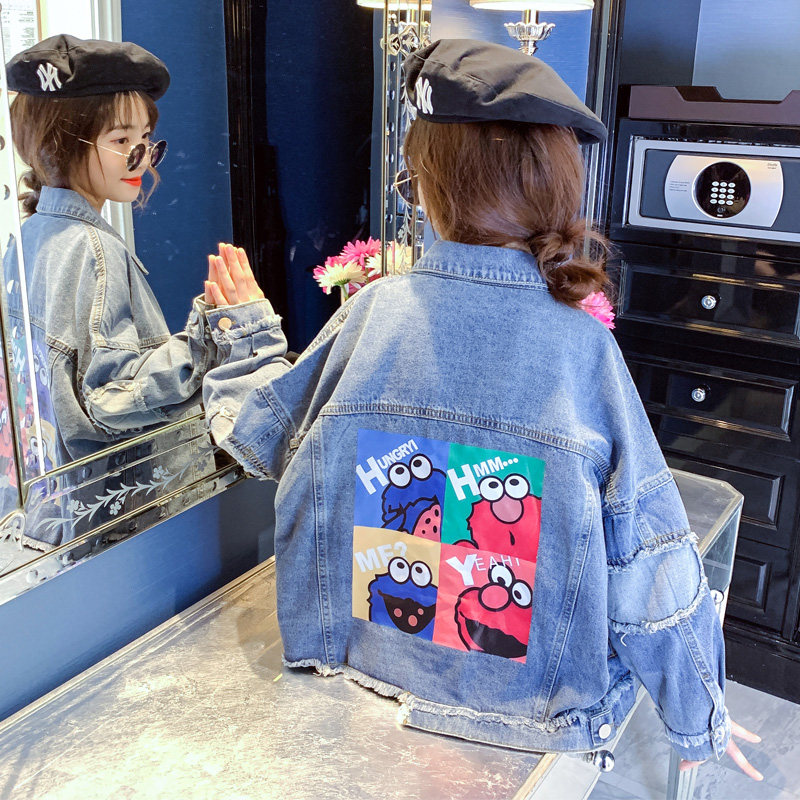 Girl 2022 New Spring Autumn Jacket Foreign Pie Trendy Spring Autumn Nets Red Fried Street Clothes Children Short Jean Clothes