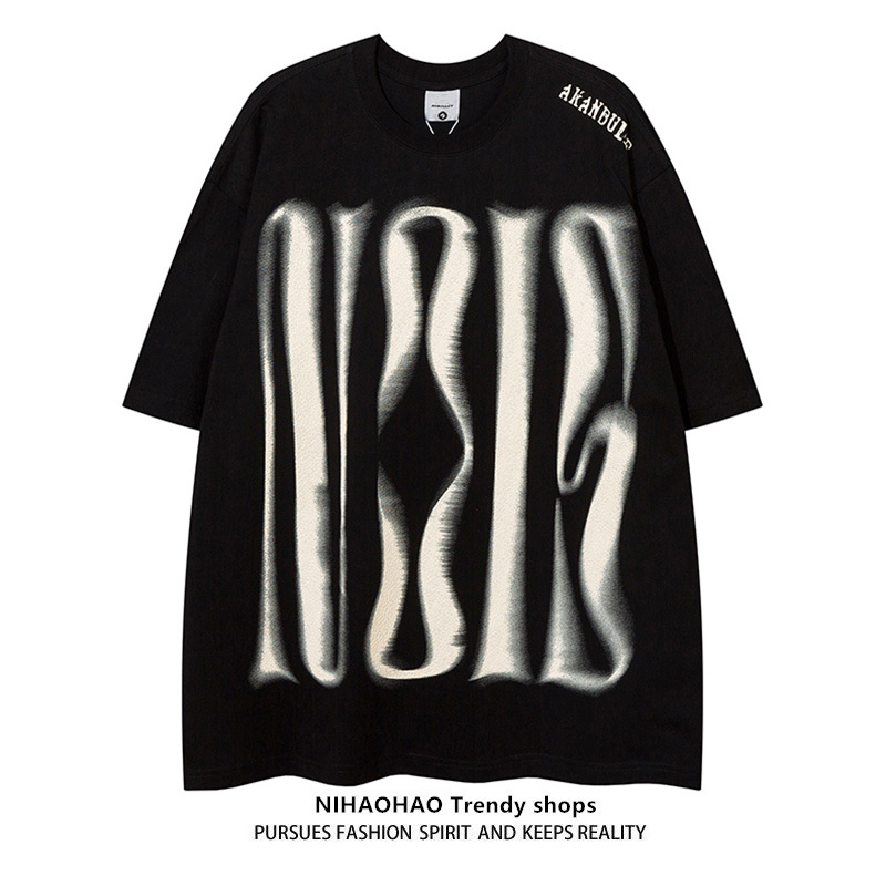Nihaohao Original Trendy Brand American High Street Versatile Printed Round Neck Short-Sleeve T-Shirt Ins Style Half-Sleeve European and American Street Style