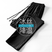 Quick-drying pants mens sports loose summer ice silk thin outdoor stretch casual straight pants mountaineering running assault pants