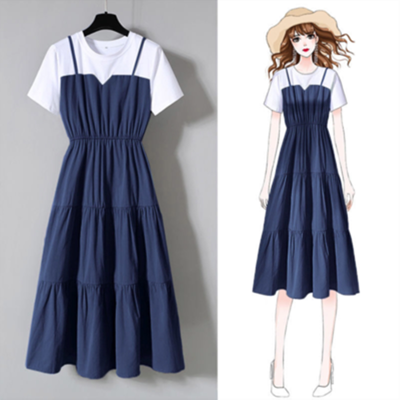 2026 New Summer French-Style Faux Two-Piece Vintage Spaghetti Strap Dress for Women, Long Design, French Niche Dress