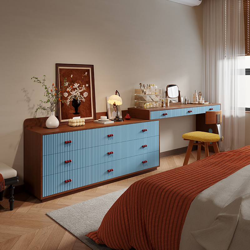 Su Amu Vintage Cream-Style Makeup Vanity Table with Integrated Storage Cabinet, Modern Minimalist Master Bedroom End-Of-Bed Cabinet