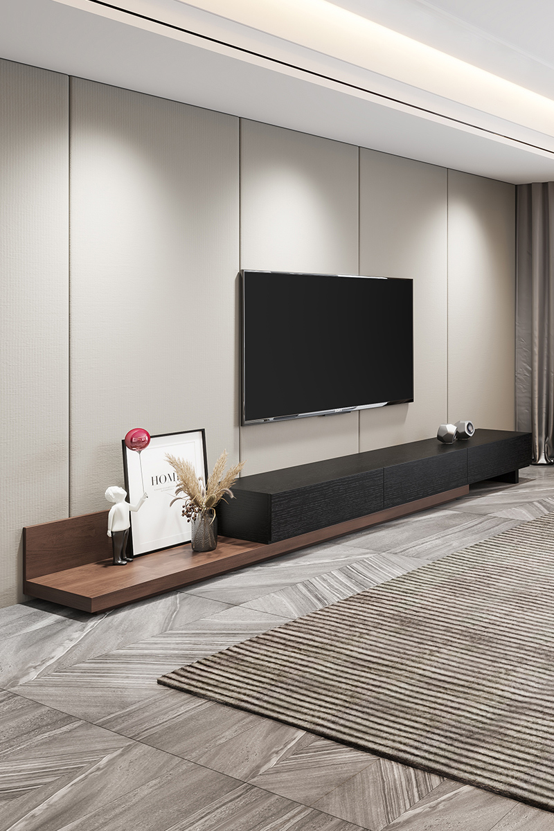 Retractable TV cabinet tea table combination Nordic modern simple small apartment rock board floor TV cabinet Black