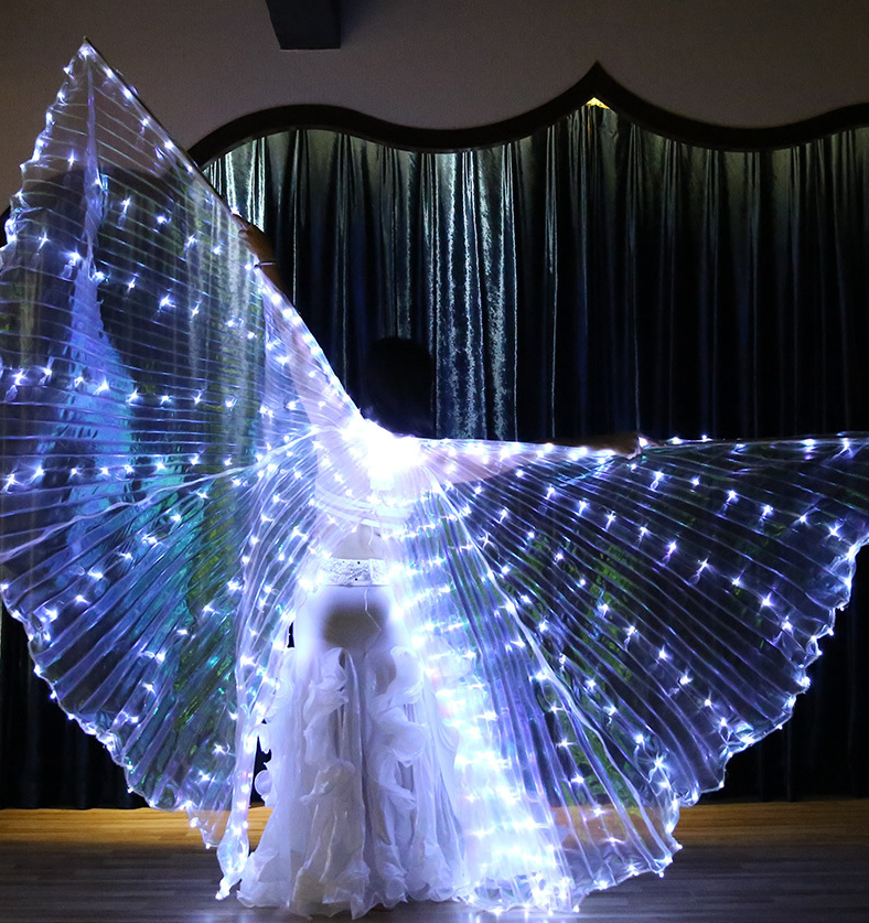 Belly Leather Dance Wings LED Shine Indian Dance Wings Adult Belly Dance Gold wings Costume Out props open fork White-Taobao