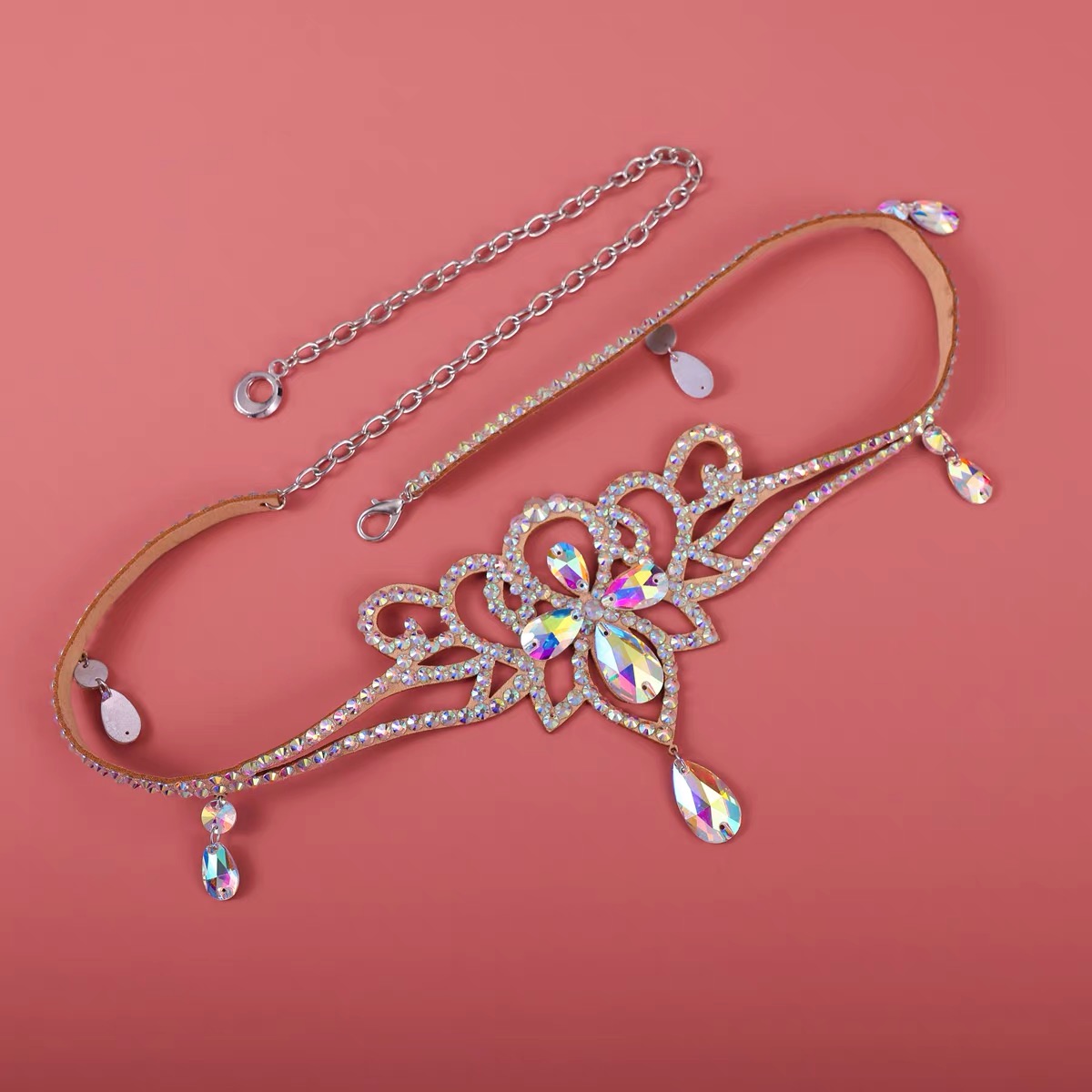 Belly leather dance waist chain 2021 new oriental dance Turkish belt color diamond dance chain sub-accessories women's water drill waist accessories