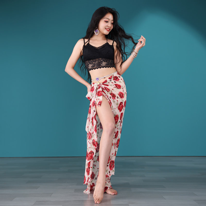 Dancer's belly dance outfit 2021 Xia's new practice Gongfu suit Snow spinning floral dress oriental dance table performance class clothes